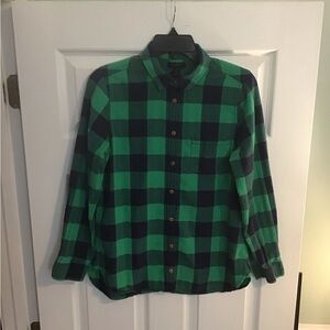 J.Crew Women Top Medium Green Plaid Flannel Button Up Long Sleeve Size 8